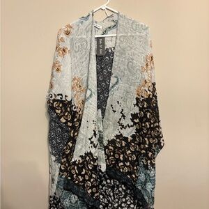 Black, Teal, Brown Lightweight Patterned Kimono